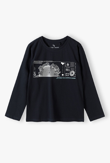 Czarna bluzka bawełniana z długim rękawem z nadrukiem