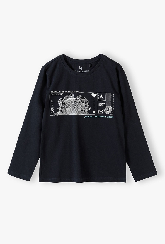 Czarna bluzka bawełniana z długim rękawem z nadrukiem