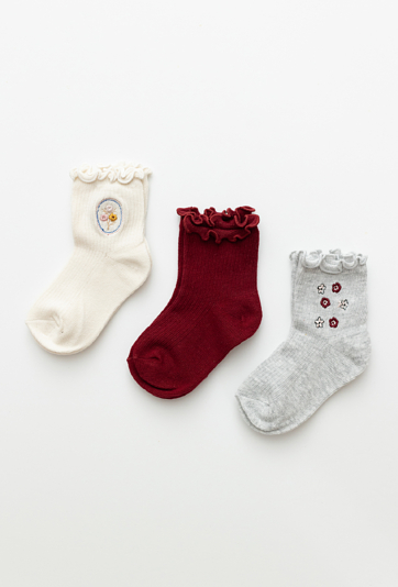 Skarpetki dziewczęce 3-pak z falbanką i haftami