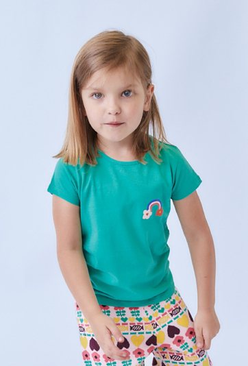 Koszulka dziewczęca zielona z nadrukiem tęczy