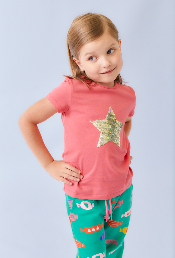 Koszulka dziewczęca różowa z cekinową gwiazdą