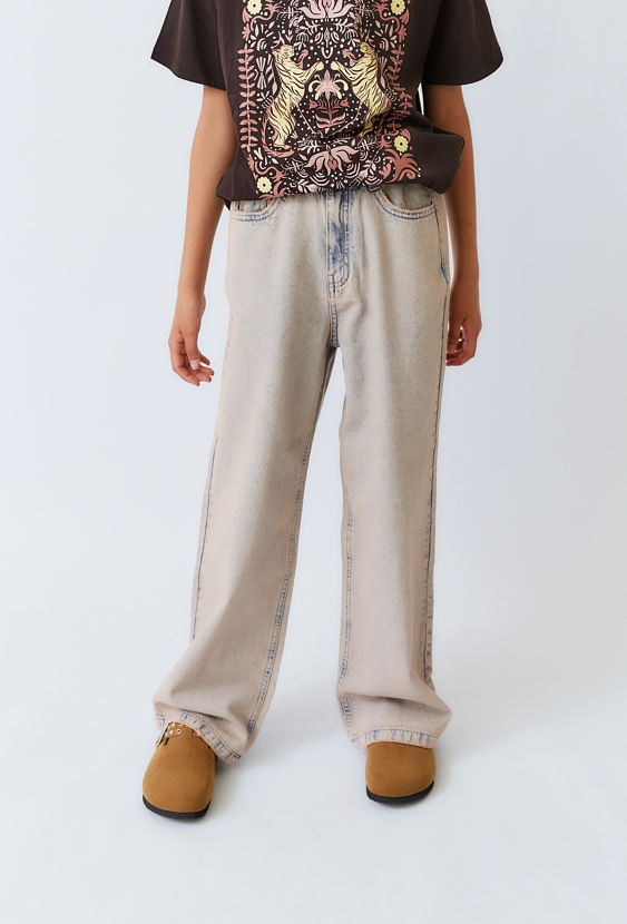 Spodnie jeansowe Wide Leg – efekt sprania, wysoki stan