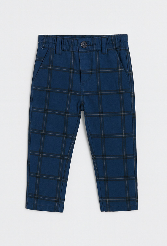 Granatowe, chłopięce spodnie klasyczne w kratę