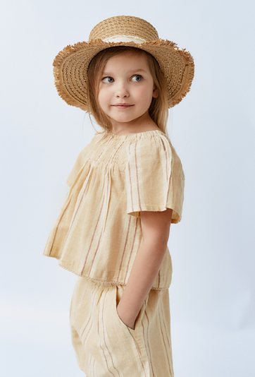 Lniana koszulka dziewczęca w paski