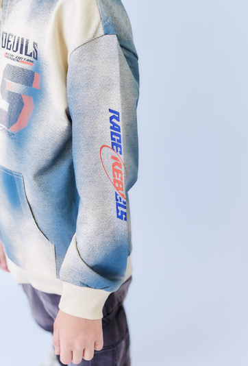 Bluza chłopięca, rozpinana z kapturem i nadrukiem