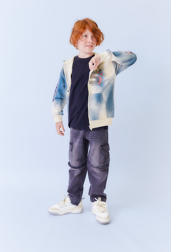 Bluza chłopięca, rozpinana z kapturem i nadrukiem