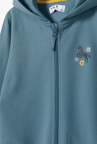 Bluza z kapturem dla dziewczynki - niebieska z konikiem