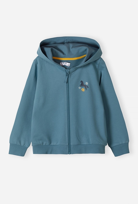 Bluza z kapturem dla dziewczynki - niebieska z konikiem