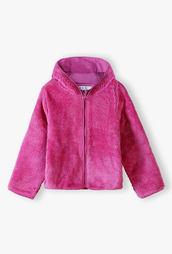 Ciepła różowa bluza polarowa dziewczęca z kapturem