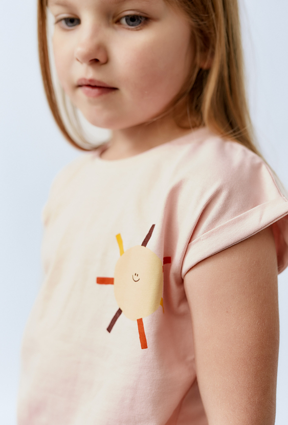 Koszulka dziewczęca - różowa ze słoneczkiem