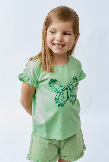 Zielony t-shirt dziewczęcy z motylkiem