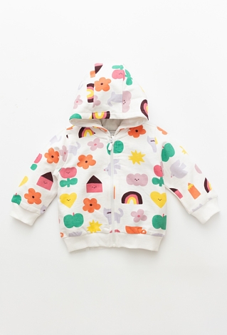 Biała bluza niemowlęca rozpinana z kolorowym nadrukiem