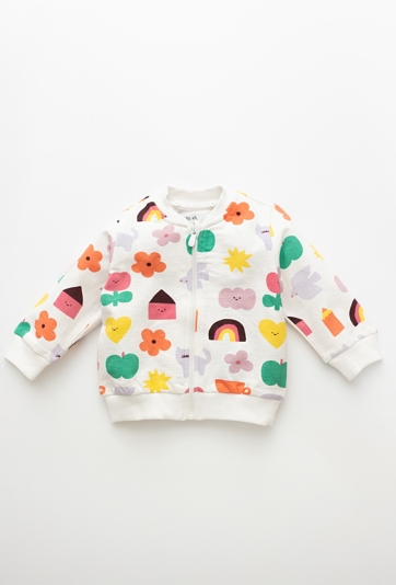 Biała bluza niemowlęca rozpinana z kolorowym nadrukiem