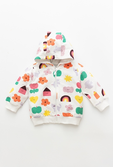 Biała bluza niemowlęca rozpinana z kolorowym nadrukiem