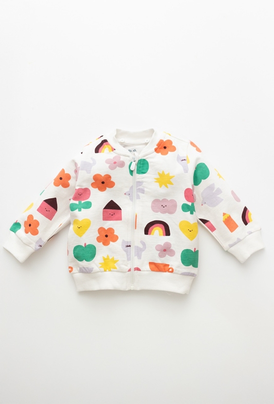 Biała bluza niemowlęca rozpinana z kolorowym nadrukiem