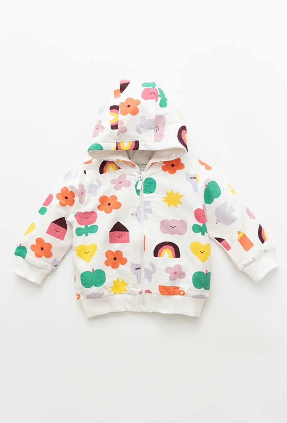 Biała bluza niemowlęca rozpinana z kolorowym nadrukiem