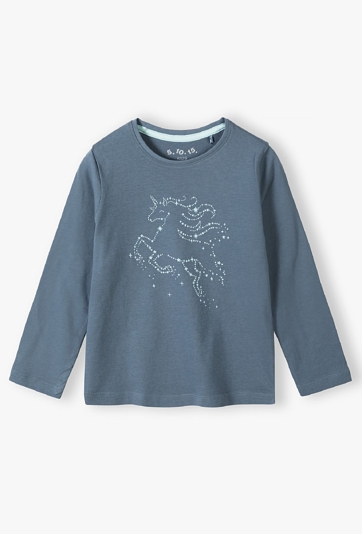 Niebieska bluzka z długim rękawem z nadrukiem jednorożca