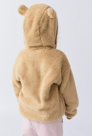 Dziewczęca bluza rozpinana z kapturem i uszami – beżowa