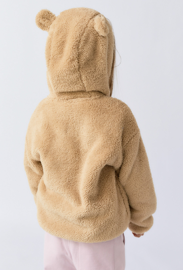 Dziewczęca bluza rozpinana z kapturem i uszami – beżowa