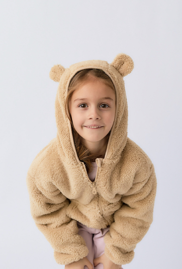 Dziewczęca bluza rozpinana z kapturem i uszami – beżowa