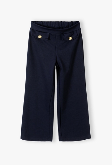 Granatowe eleganckie spodnie dla dziewczynki - Wide Leg