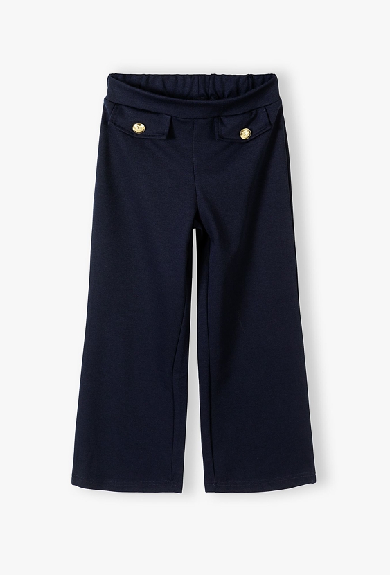 Granatowe eleganckie spodnie dla dziewczynki - Wide Leg