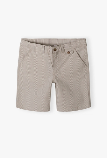 Eleganckie krótkie spodenki dla chłopca - beżowo-białe paski