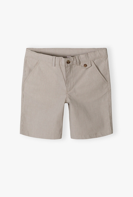 Eleganckie krótkie spodenki dla chłopca - beżowo-białe paski