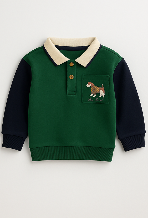 Bluza dziecięca polo z kieszonką i nadrukiem