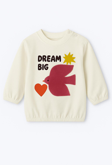 Biała bluza niemowlęca z haftem i nadrukiem „Dream Big”