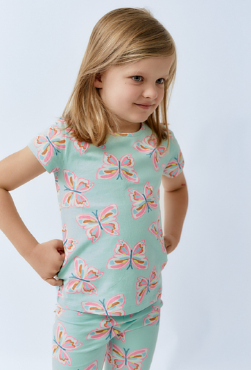 Koszulka dziewczęca - niebieska w różowe motyle