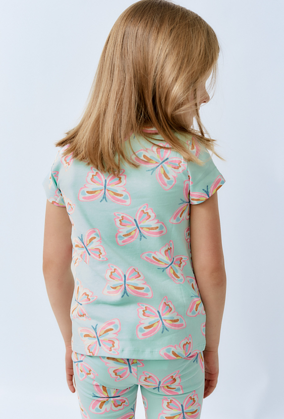 Koszulka dziewczęca - niebieska w różowe motyle