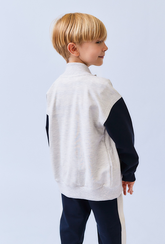 Szara bluza chłopięca z nadrukiem pieska – rozpinana na stójce.