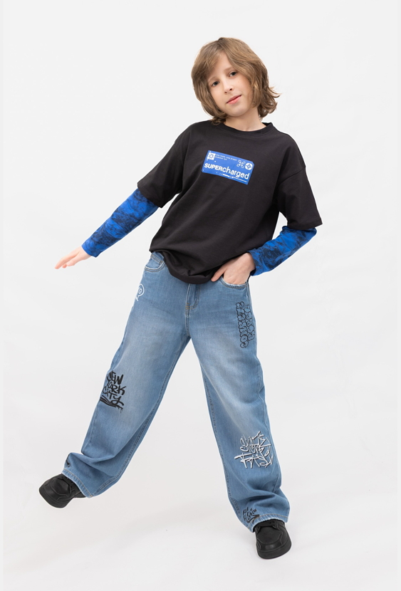 Jeansy wide leg z nadrukami graffiti