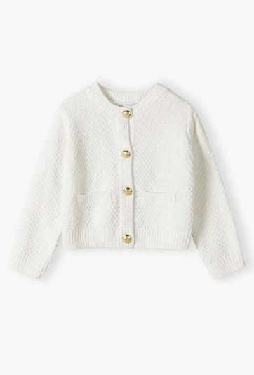 Sweter dziewczęcy zapinany na guziki - ecru - Max&Mia