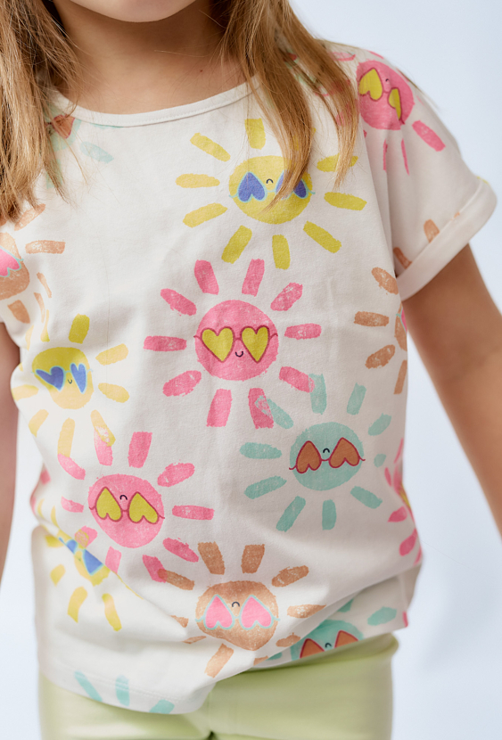 Koszulka dziewczęca na lato - biała w słoneczka