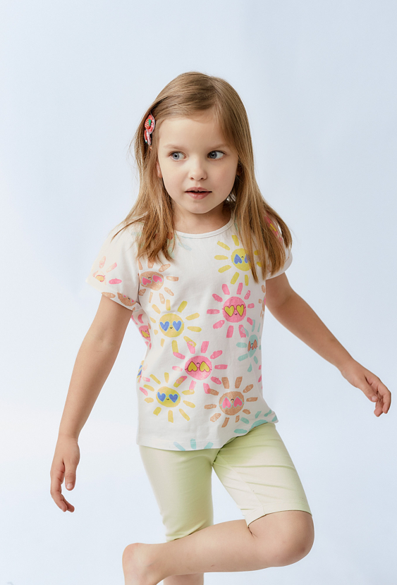 Koszulka dziewczęca na lato - biała w słoneczka