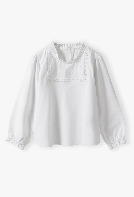 Biała elegancka dzianinowa bluzka dla dziewczynki