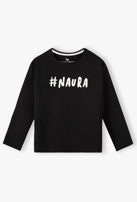 Bluzka z długim rękawem dziewczęca z napisem #NAURA