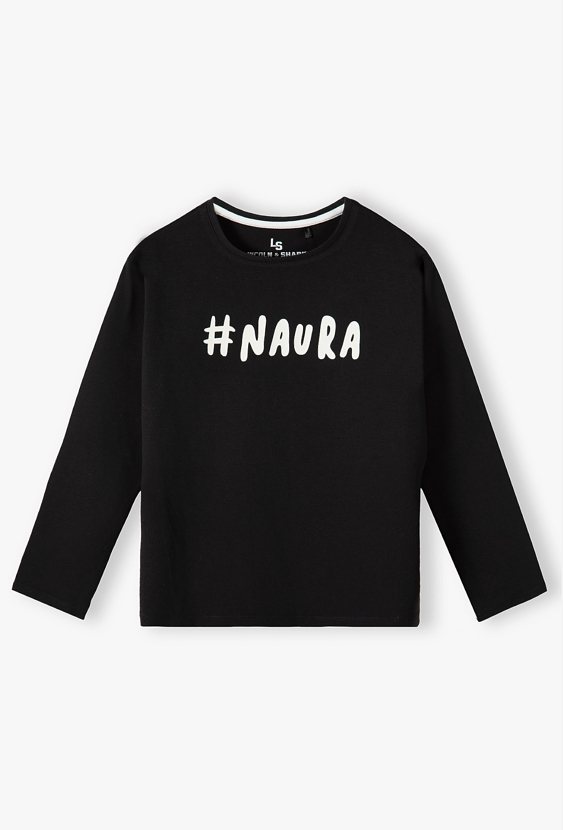 Bluzka z długim rękawem dziewczęca z napisem #NAURA