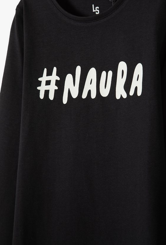 Bluzka z długim rękawem dziewczęca z napisem #NAURA