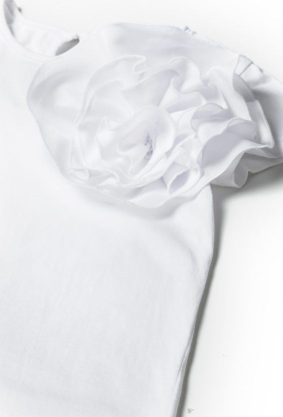 Biały t-shirt dziewczęcy z ozdobnym kwiatem - Lincoln&Sharks