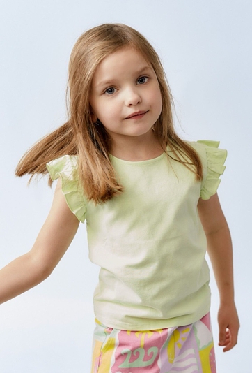 T-shirt dla dziewczynki - zielony w drobne prążki