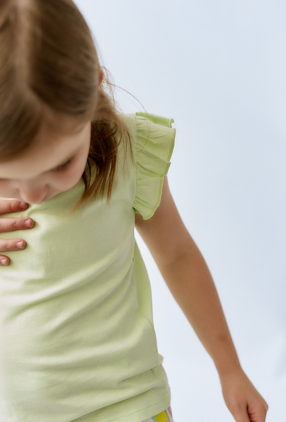 T-shirt dla dziewczynki - zielony w drobne prążki