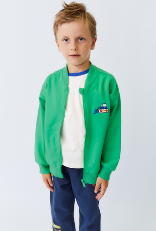 Bluza dziecięca zielona rozpinana na stójce z haftem.