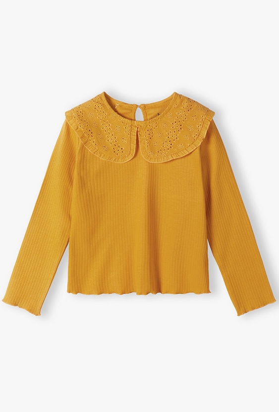 Bluzka dziewczęca z dzianiny prążkowanej z kołnierzykiem