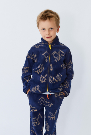 Granatowa rozpinana bluza polarowa z nadrukiem