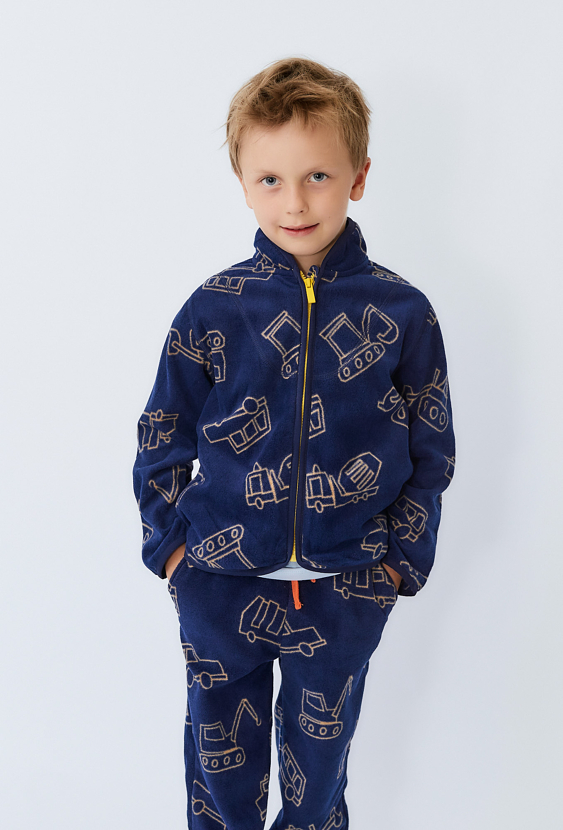 Granatowa rozpinana bluza polarowa z nadrukiem