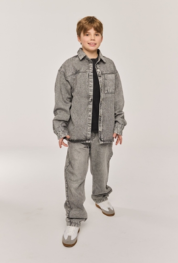 Jeansy barrel z regulacją w pasie – denim