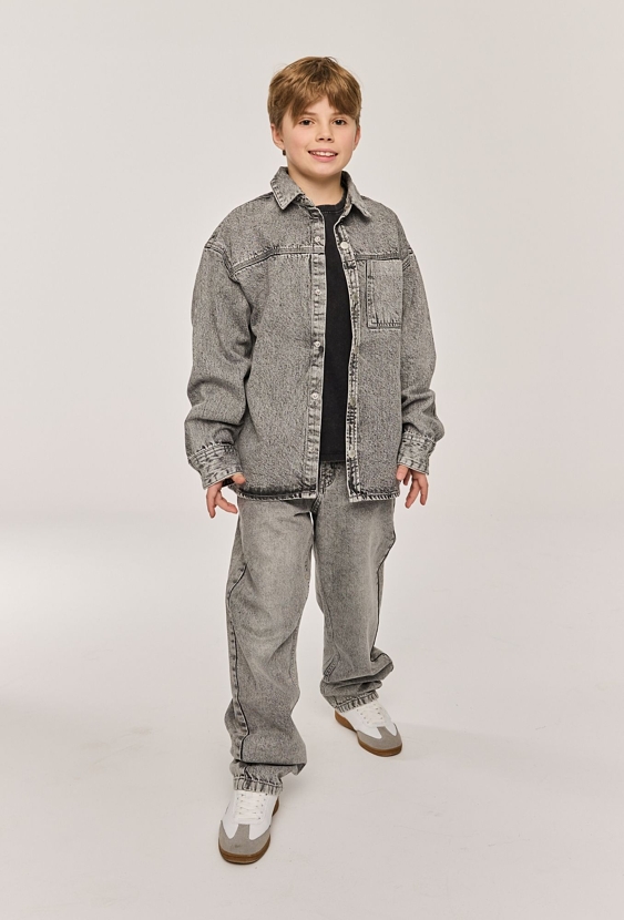 Jeansy barrel z regulacją w pasie – denim